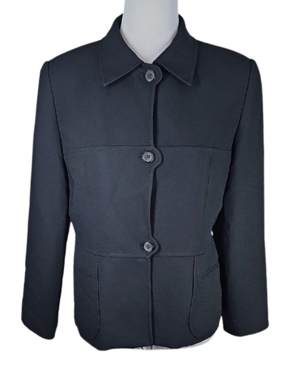 Albert Nipon Petite Black Blazer Jacket 12P 3-Button Office Workwear Business